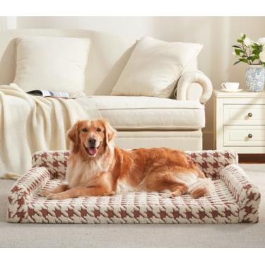 Imagem de Camas ortopédicas para cães grandes laváveis, almofada lateral removível e travesseiro, sofá GG para cães com espuma de memória, com capa removível e fundo antiderrapante, marrom