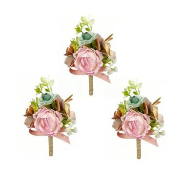 Imagem de Youshe Boutonnieres rosa com alfinetes para casamento, terno masculino, corpete, noivo e padrinho, flor na lapela para casamento, formatura, festa de aniversário (3, rosa)