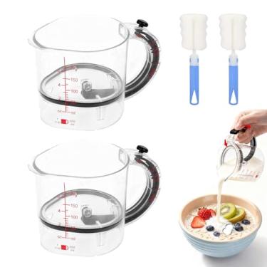 Imagem de Copo medidor 4 em 1 de 2 peças com base ajustável, copo de medição ajustável, copo com medidas de 1/4 1/3 1/2 1 para cozinhar, assar e ingredientes