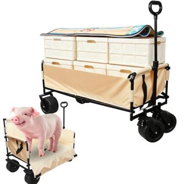 Imagem de Hijolla Carrinho dobrável dobrável, carrinho de praia dobrável com armazenamento de 300 L, carrinho dobrável de 150 kg, alça ajustável, vagão utilitário ao ar livre para compras, acampamento, esportes