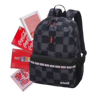 Imagem de Mochila Coca Cola Brush Xadrez + Caderno Sortido-Unissex