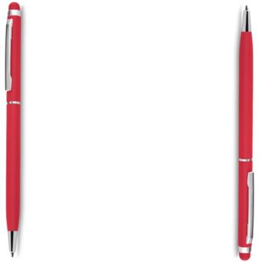 Imagem de Caneta Esferográfica Touch Screen Metálica, Corpo Emborrachado, Escrita Azul, Ponta Fina 0.7mm, Design Moderno, para Escritório, 14.5cm (Kit 2 Vermelho)