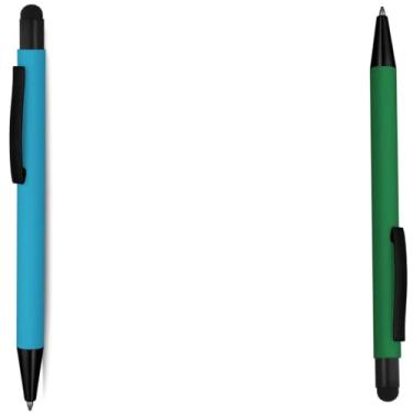 Imagem de Caneta Esferográfica Touch Screen Metálica, Corpo Emborrachado, Escrita Azul, Ponta Fina 0.7mm, Design Moderno, para Escritório, 14.5cm (Azul e Preto 2)