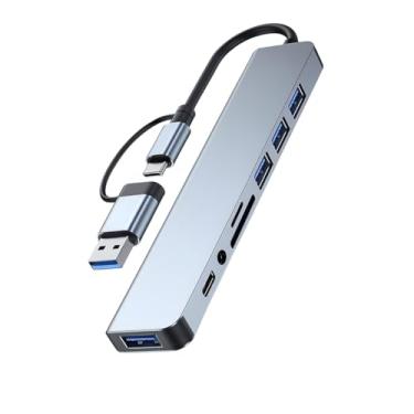 Imagem de Hub USB-C 8 em 1 com leitor de cartão Ethernet e estação de ancoragem USB 3.0 compatível com MacBook e iPad Pro