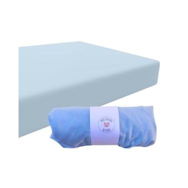 Imagem de Lençol de Berço Americano com Elástico, Malha 100% Algodão, Tamanho único 130x70cm, Azul Bebê, Malha, Liso, 300 Fios