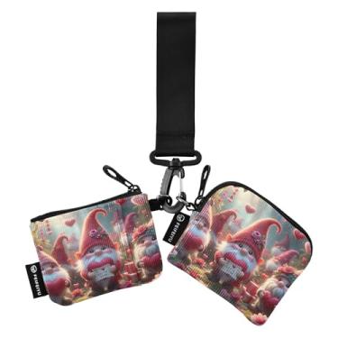 Imagem de Bruxa voando em uma vassoura em carteira estrelada para mulheres carteira destacável bolsa dupla chaveiro carteira feminina portátil, Gnomos fofos para o Dia dos Namorados, one size