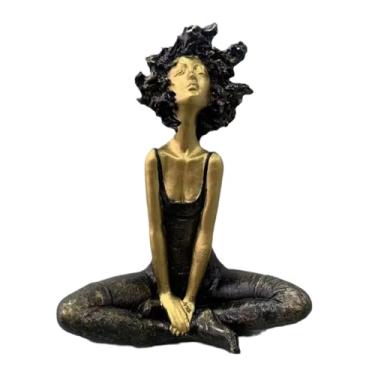 Imagem de Esculturas de meninas, decoração de casa, estatuetas pequenas, decoração de mesa de menina afro, arte de resina, decorações de casa para loja de estudo, armário de hotel, quarto, dormitório, estante