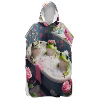 Imagem de Joisal Poncho de surfe plus size trocador de roupão adulto praia moletom toalha floral fofo engraçado sapo praia ponchos para homens