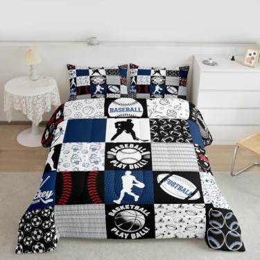 Imagem de Feelyou Jogo de cama solteiro de futebol, beisebol, futebol, esportes, crianças, adolescentes, presente para crianças, para quarto de crianças, basquete, hóquei no gelo, microfibra ultramacia