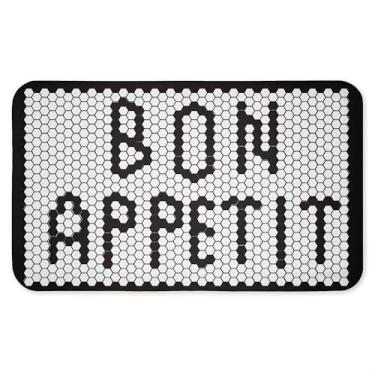 Imagem de Tapete antifadiga com padrão de mosaico Bon Appetit, ergonômico acolchoado para cozinha e tapete de pé com suporte antiderrapante, tapete confortável ecológico, design por Elizabeth Medley, 76 x 45 cm