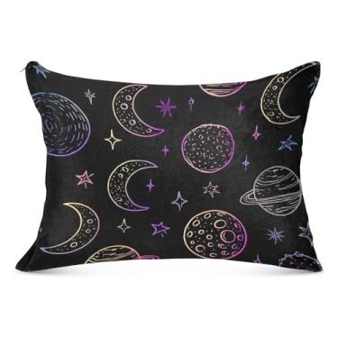 Imagem de Fronha decorativa Black Neon Moons com zíper padrão Queen King Body Size Travesseiros fofos presentes decoração de cama, tamanho Queen, 50,8 cm x 76,2 cm