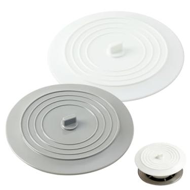 Imagem de Pacote com 2 capas de drenagem de 15 cm para banheiras e pias, cinza e branco