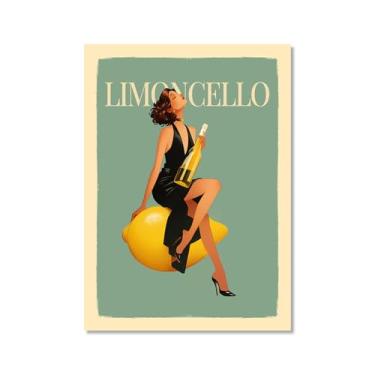 Imagem de Pôster em tela licor de limão mulher sexy sentada em limões Limoncello cozinha arte de parede impressão de imagem criatividade moderna sala de jantar decoração de bar (SKU3,50.8x76.2 cm = (50x75cm