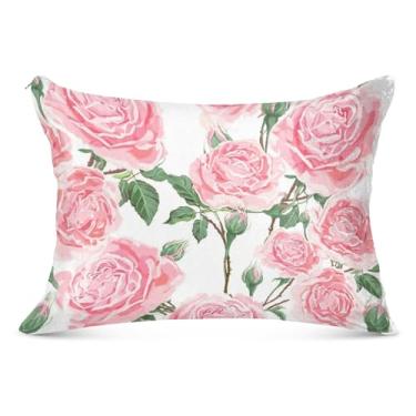 Imagem de Fronha de almofada com zíper grande de flor rosa branca de poliéster longa padrão queen king size fronha fofa macia para cama, tamanho do corpo, 53 cm x 137 cm