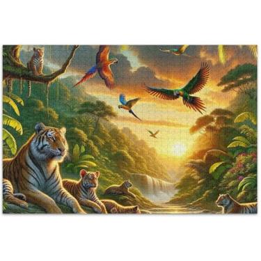Imagem de Quebra-cabeças de tigre com paisagem de animais tropicais personalizados, 500 peças para adultos, arte animal, pintura, quebra-cabeças, presentes tecnológicos, 51 x 35 cm