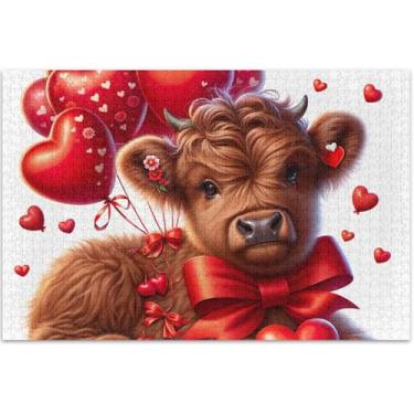 Imagem de Vaca Highland Valentim adultos 1000 peças quebra-cabeças elefante branco presentes engraçados cenários de inverno jogo de brinquedo, arte de brinquedo, 75 x 40 centímetros