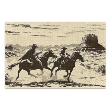 Imagem de Quebra-cabeças Two Cowboys montando cavalos no deserto para adultos 500, quebra-cabeças grandes para adultos com letras nas costas