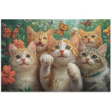 Imagem de Quebra-cabeça de gatos brincalhões para adultos com 1000 peças, presentes tecnológicos, paisagens, pinturas artísticas, 75 x 40 cm
