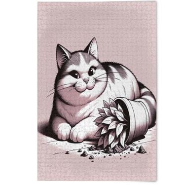 Imagem de Cute Cat Mischief Pink Adults Jigsaw 1000 Piece Puzzles Fine Art Painting Home Decor Creative Puzzles for Adults Fun White Elephants Gifts, 1000 Pieces, 29.5" x 19.7"