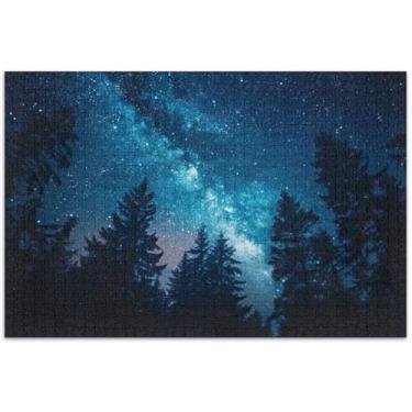 Imagem de Céu noturno estrelado floresta 1000 peças quebra-cabeças para adultos quebra-cabeça natureza engraçado brinquedo jogo de arte, 75 x 40 centímetros