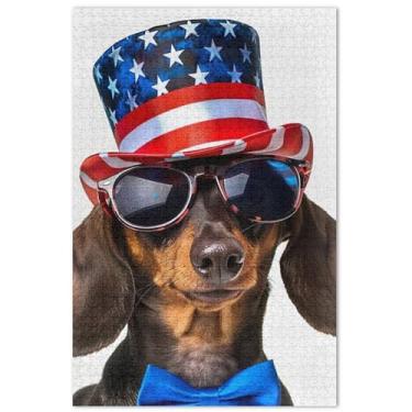 Imagem de Quebra-cabeças Dachshund Dog American Hat 1000 peças para adultos desenhos animados animais paisagem quebra-cabeças elefantes brancos presentes