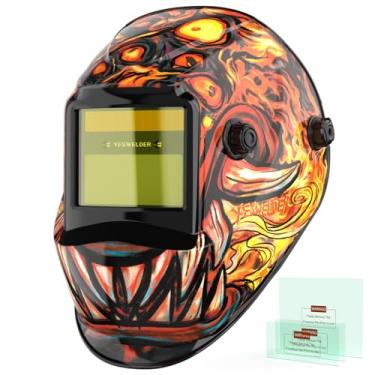 Imagem de YESWELDER Capacete de soldagem de escurecimento automático, bloqueio de luz azul, capa de solda movida a energia solar de cor verdadeira 1/1/1/1 com 2 sensores de arco, máscara de soldador de sombra
