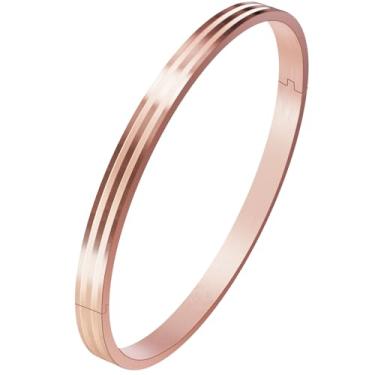 Imagem de Pulseira feminina banhada a ouro 18 K, pulseira de ouro da amizade, design de linha minmalist, aço inoxidável não mancha e à prova d'água, joia moderna para aniversário, presente de Natal, ouro rosa