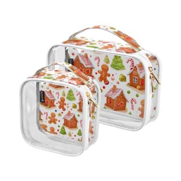 Imagem de GAIGEO Conjunto de bolsas de cosméticos transparentes de bolas esportivas, bolsa de cosméticos transparente, acessórios de viagem para cosméticos, pacote com 2, Casa de gengibre festiva de Natal - 3