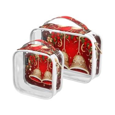 Imagem de GAIGEO Conjunto de bolsas de cosméticos transparentes de Natal com sinos, bolsa de cosméticos transparente de PVC, bolsa de viagem de higiene pessoal, pacote com 2, Merry Christmas With Bells and
