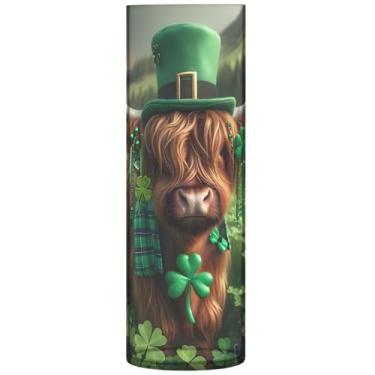 Imagem de Linda vaca Highland St. Patricks Vaso de flores cilíndrico decorativo vasos altos para flores decoração de sala de impressão personalizada estética, 30 cm x 9,9 cm