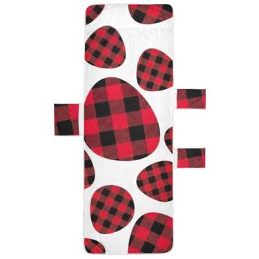Imagem de Capa de cadeira de praia xadrez buffalo, vermelho, preto, branco, toalha de cadeira de praia com bolso superior ajustado, espreguiçadeira de piscina, 203 x 76 cm