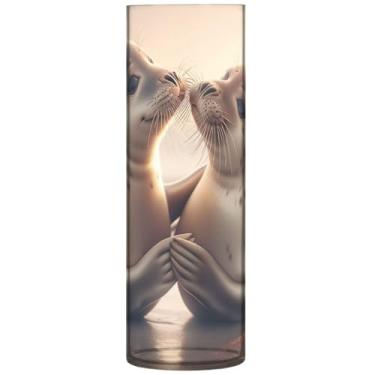 Imagem de Vaso de flores cilíndrico para mesa, animais fofos, selo mate, vaso de plástico, fofo, floral, moderno, decoração de mesa, 30 x 9,9 cm