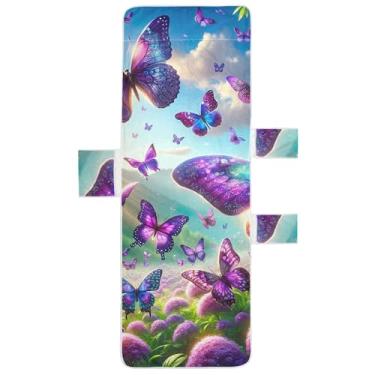 Imagem de Capa de toalha de cadeira de espreguiçadeira de borboletas roxas para piscina, toalha de praia com bolsos, lavável, espreguiçadeira 215 x 76 cm