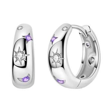 Imagem de Brincos De Argola Com Estrela E Lua Em Prata Esterlina 925 Para Mulher