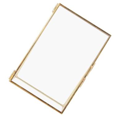 Imagem de GLOGLOW Porta-retrato de Latão retrô Vidro Metal Moldura de Mesa, Tira de Cobre, Comporta Fotos 4x6 ou 5x7, Dourado, Exibição Vertical na Decoração Diária ((Faça um pedido de 10,2x15,3cm) (tradução