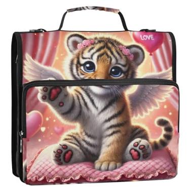 Imagem de Fichário Angel Tiger Cub Ballerina com 3 anéis, anel D de 3 cm com zíper, bolsa organizadora com alça para armazenamento escolar, estojo com alça