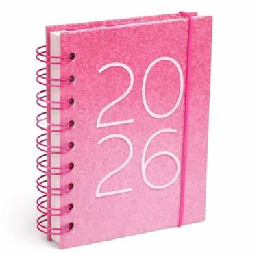 Imagem de Agenda Diária 2026 Glitter Rosa Capa Dura Planner Semanal Espiral 336 Páginas 14 x 19 cm Organizador Pessoal com Calendário