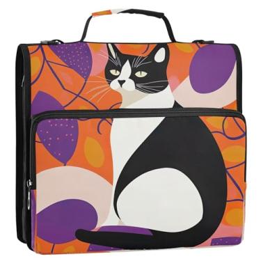 Imagem de Fichário escolar abstrato de gato laranja roxo com alça ajustável e zíper