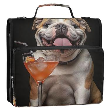 Imagem de Fichários engraçados de buldogue para festas de coquetel de 3 cm, organizador de fichário com zíper resistente, bolsa escolar com alça de ombro, estojo de armazenamento com alça de ombro e alça