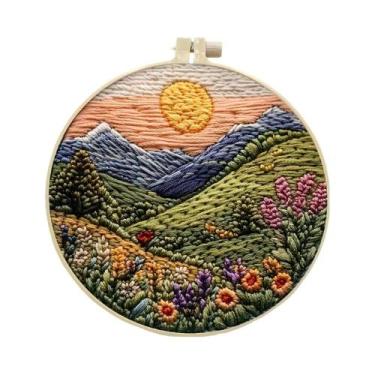 Imagem de Kit De Bordado À Mão Para Iniciantes Cores Mistas Paisagem De Montanha