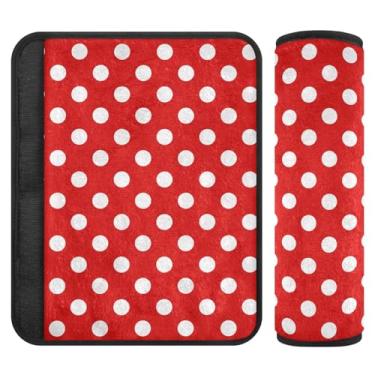 Imagem de Almofadas de cinto de segurança de carro de flanela macia vermelha de bolinhas para crianças com enchimento de algodão - Fecho de fita mágica ajustável para carros, bolsas