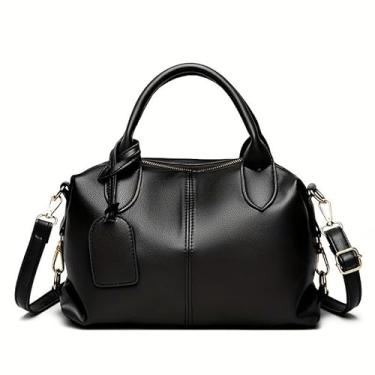 Imagem de Bolsa de Mão Feminina em Couro Sintético, Alça Transversal Ajustável, Design Elegante, Preta (Preto)