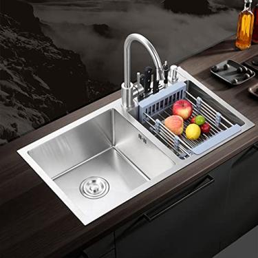 Imagem de Lavatório de pia de cozinha de aço inoxidável 304, pia utilitária multifuncional pia de fazenda com acessórios de pia de cozinha, com torneira removível (80 x 45)