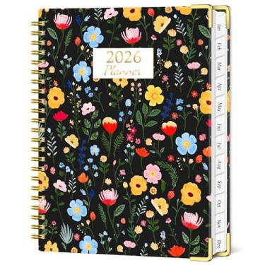 Imagem de Agenda 2026 semanal e mensal, janeiro de 2026 a dezembro de 2026, agenda de 16,5 x 22,4 cm com abas, agenda de capa dura com encadernação espiral, preta