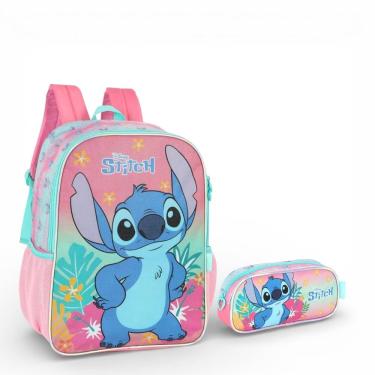 Imagem de Kit Escolar Mochila Costas + Estojo Stitch - Luxcel