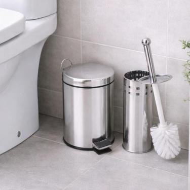 Imagem de Lixeira de Aço Inox com pedal 3 Litros com Escova Sanitária e Suporte 