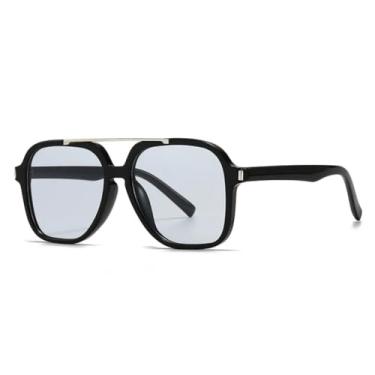 Imagem de HCHES Óculos de Sol Feminino Retro Double Beam Luxo Casual Masculino UV400 (preto e cinza)