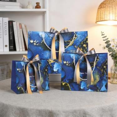Imagem de DONQE Sacos de presente de papel com alças e fita de laço, sacos de brindes S+M+L a granel, sacolas reutilizáveis de festa para aniversário, Natal e casamento