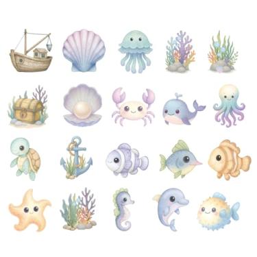 Imagem de 20un Adesivos Antiderrapantes para Banheira, Adesivos Antiderrapantes Tema Criaturas Marinhas e Raspador para Chuveiro Infantil Banheira e Decoração Pisos Escorregadios