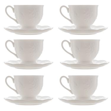 Imagem de Jogo 6 XícarasDe Café Com Pires Em Porcelana New Bone Butterfly Borboleta E Flores 100ml Lyor